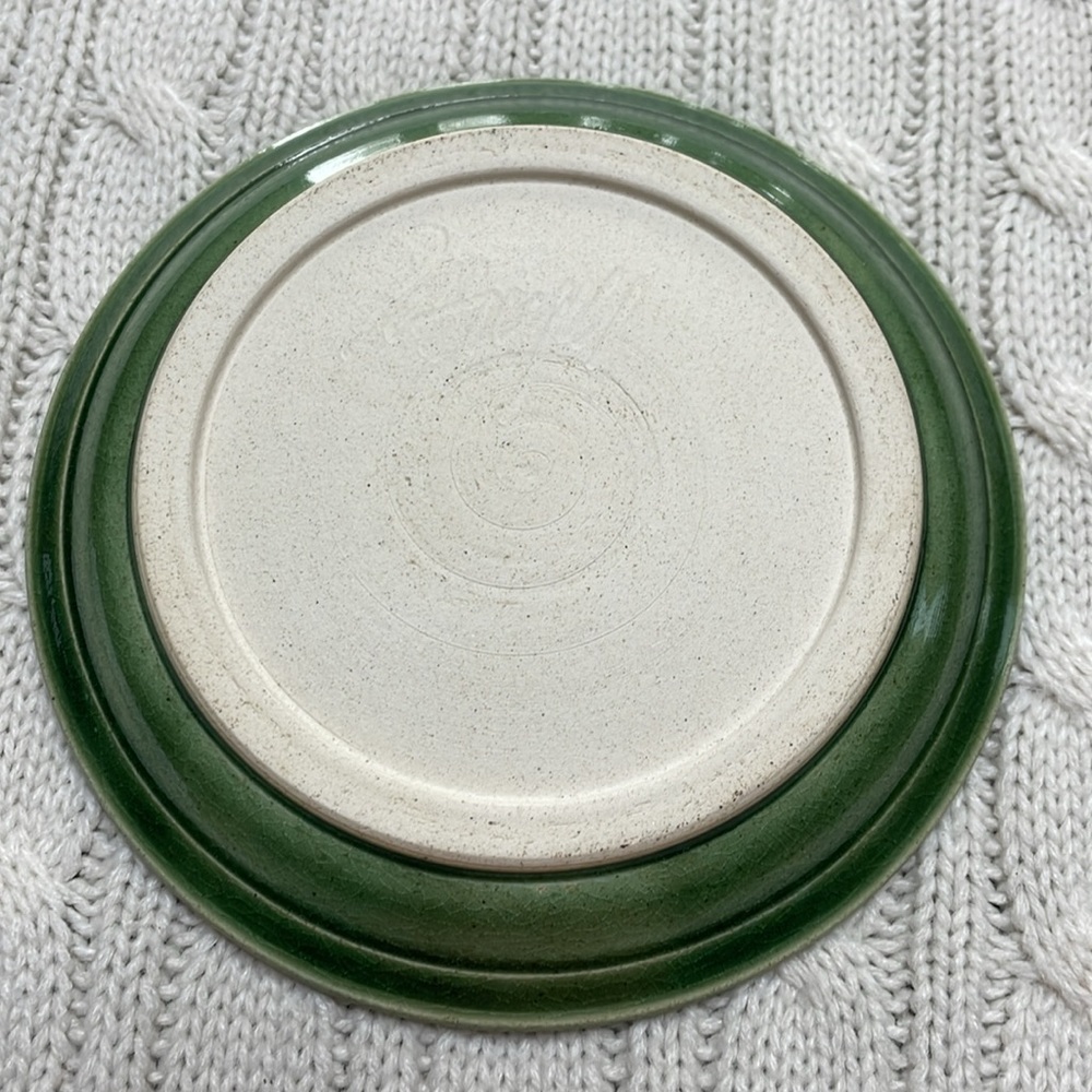 Pottery bowl with spout/handle & saucer. Blues and greens glazed Makers mark - Picture 9 of 10